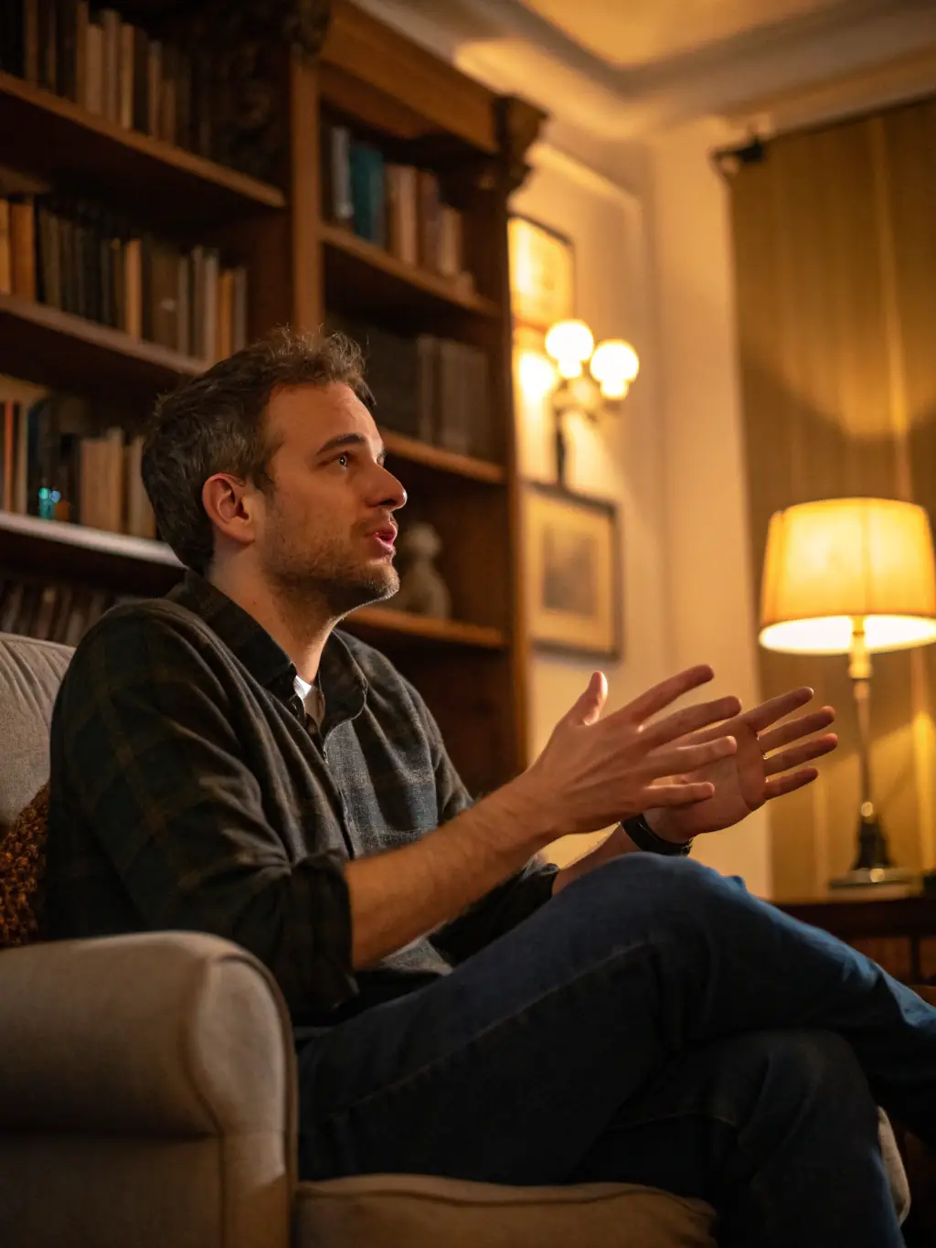 A scene from a documentary, showing an interview with a subject in a natural and authentic setting, emphasizing storytelling and emotional depth.