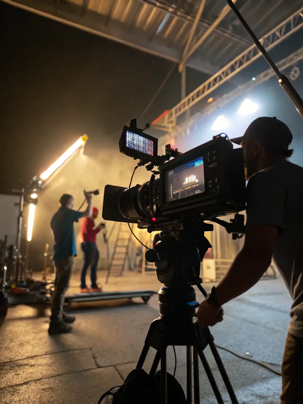 A professional photographer capturing a high-resolution image on a film set, showcasing Studio Thrive's expertise in video production.