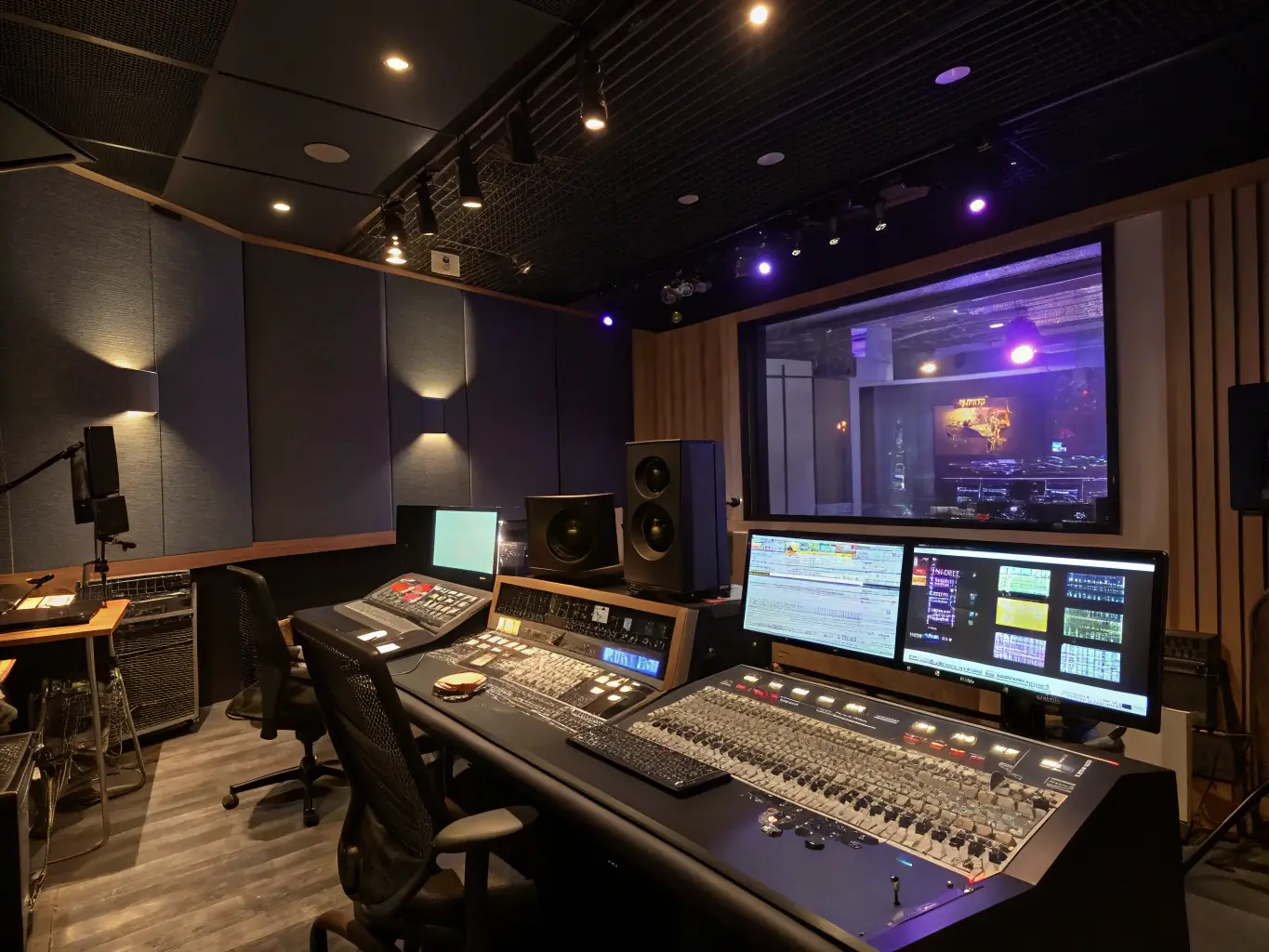 A professional recording studio setup with microphones, mixing console, and soundproofing, showcasing the environment where Studio Thrive produces high-quality audio content.